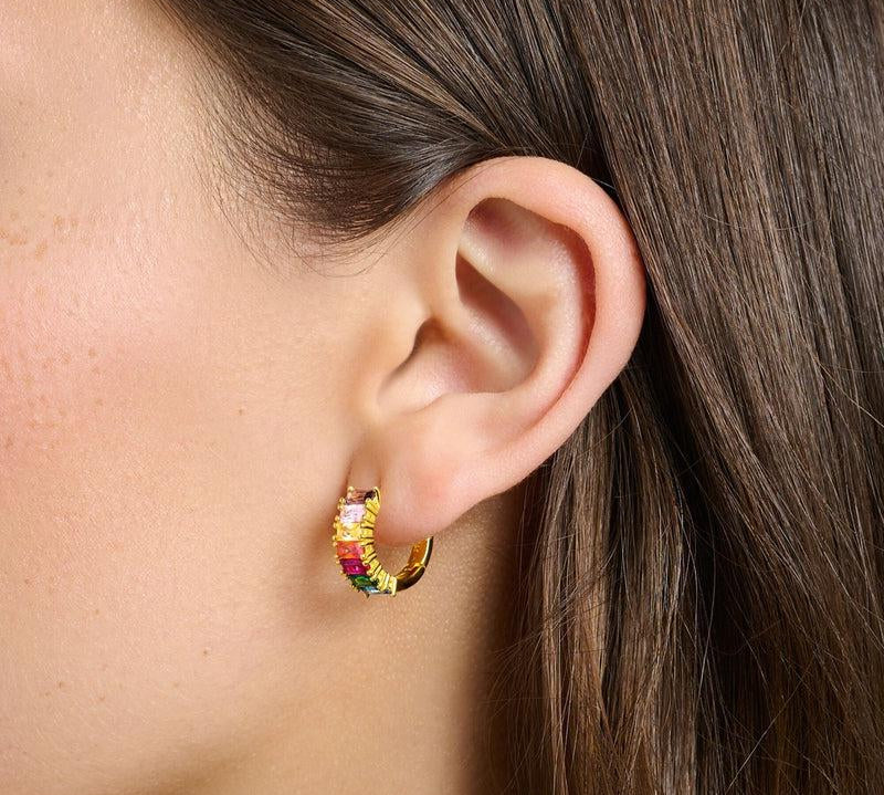 Thomas Sabo Hoop Earrings Colourful Stones Pave Gold