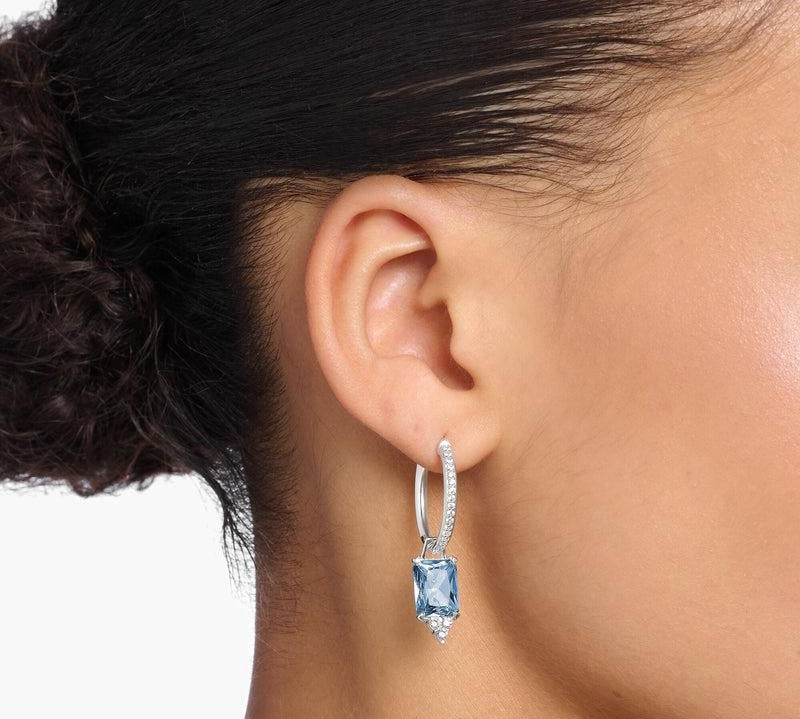 Thomas Sabo Hoop Earrings with Aquamarine-Coloured and White Stones - Silver