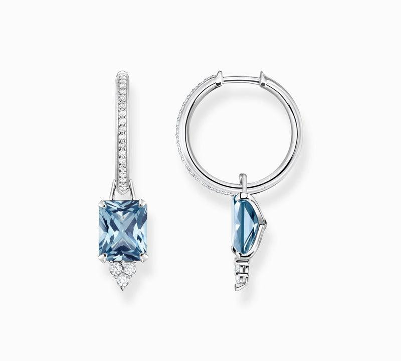 Thomas Sabo Hoop Earrings with Aquamarine-Coloured and White Stones - Silver