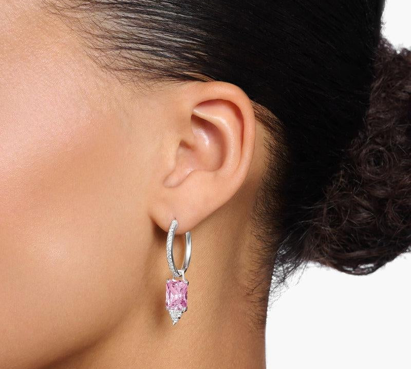 Thomas Sabo Hoop Earrings with Pink and White Stones - Silver