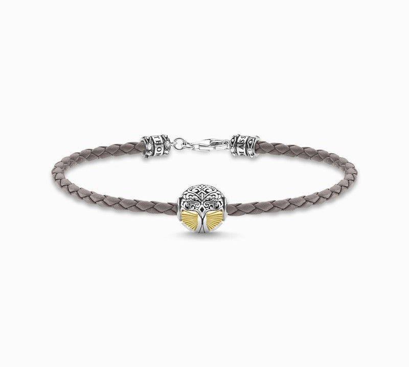 Thomas Sabo Leather bracelet grey tree of love gold