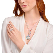 Thomas Sabo necklace featuring recycled silver links, rose quartz beads, and stone-studded ring closures for custom pendants.