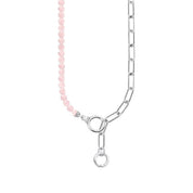 Thomas Sabo necklace featuring recycled silver links and polished rose quartz beads with two stone-studded ring closures.