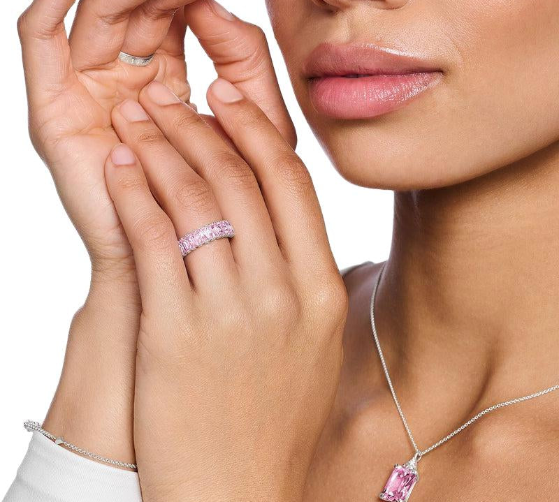 Thomas Sabo Ring with Pink Stones - Pave Silver