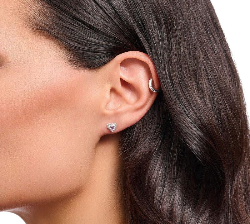 Thomas Sabo Silver Blackened Ear Studs in Heart-shape with Pink Zirconia