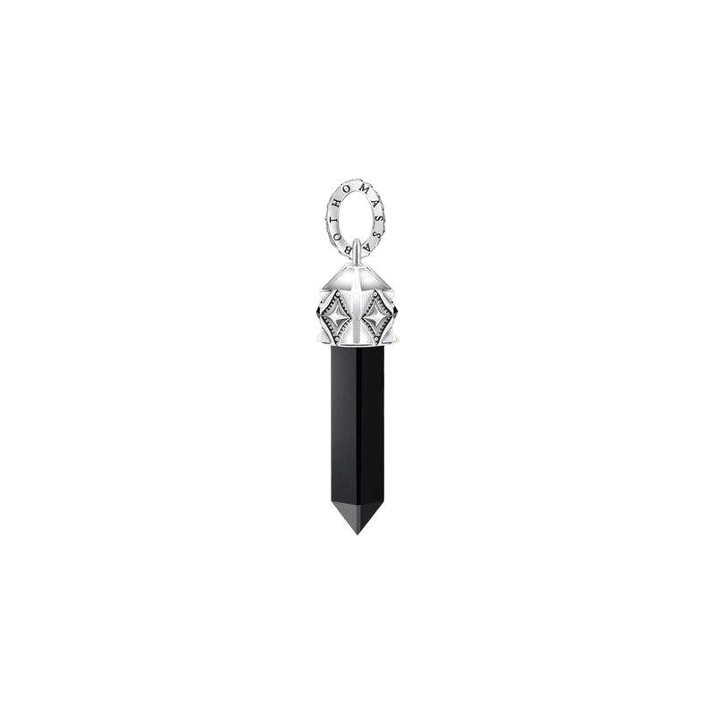 Thomas Sabo blackened silver pendant featuring a hexagon-cut black onyx stone and decorative zirconia-set eyelet.