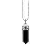 Thomas Sabo blackened silver pendant featuring a hexagon-cut black onyx stone with intricate engraved detailing and zirconia.