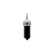 Blackened silver pendant featuring a hexagon-cut black onyx stone, engraved detailing, and black zirconia accents.