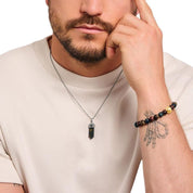 Thomas Sabo Silver Blackened Pendant with Hexagon-cut Gold Blue Tiger's Eye