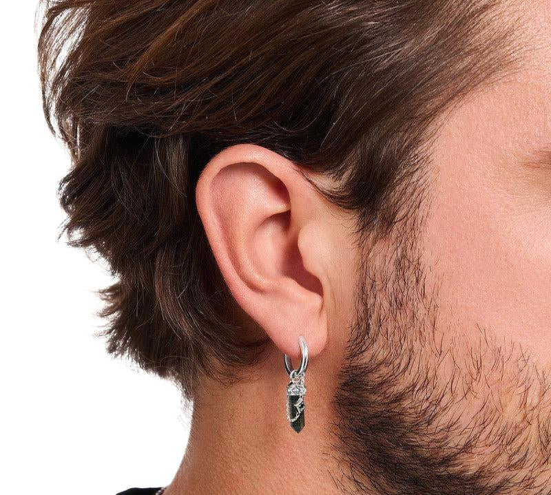 Thomas Sabo Silver Blackened Single Hoop Earring with Gold Blue Onyx Pendant