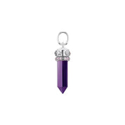 Hexagon imitation amethyst pendant in blackened 925 Sterling silver with cosmic star, moon, and pink zirconia accents.