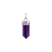Thomas Sabo blackened silver pendant with hexagon imitation amethyst, cosmic symbols, and pink zirconia accents.