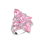 Thomas Sabo cocktail ring in recycled silver featuring sparkling pink zirconia stones in octagon, pear, and round cuts.