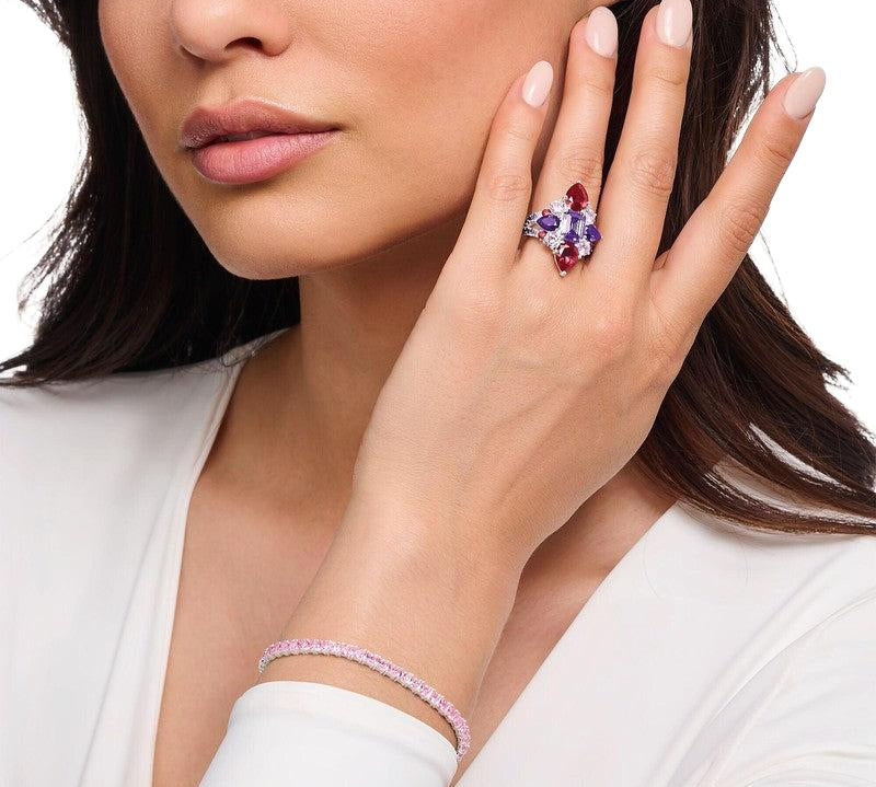 Thomas Sabo Silver Cocktail Ring with Red, Pink and Violet Zirconia
