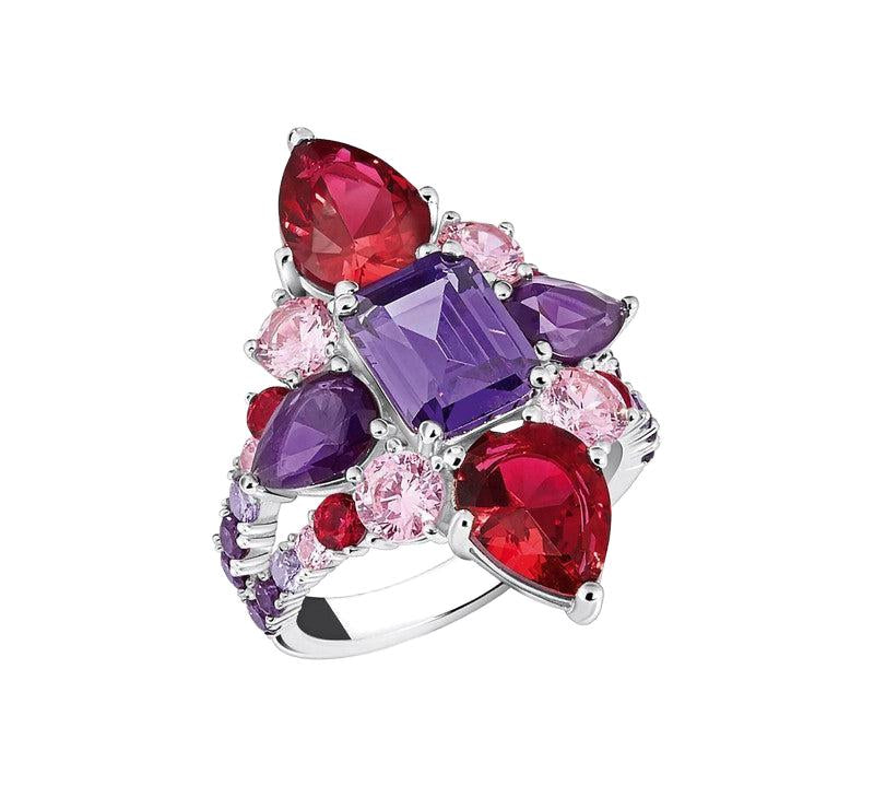Thomas Sabo Silver Cocktail Ring with Red, Pink and Violet Zirconia