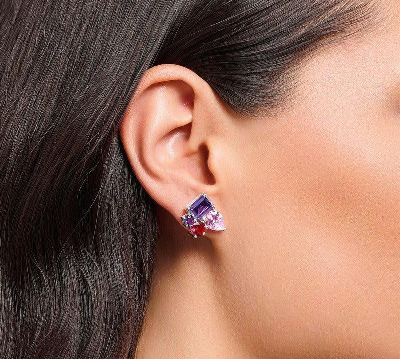 Thomas Sabo Silver Ear Studs with Pink and Violet Zirconia