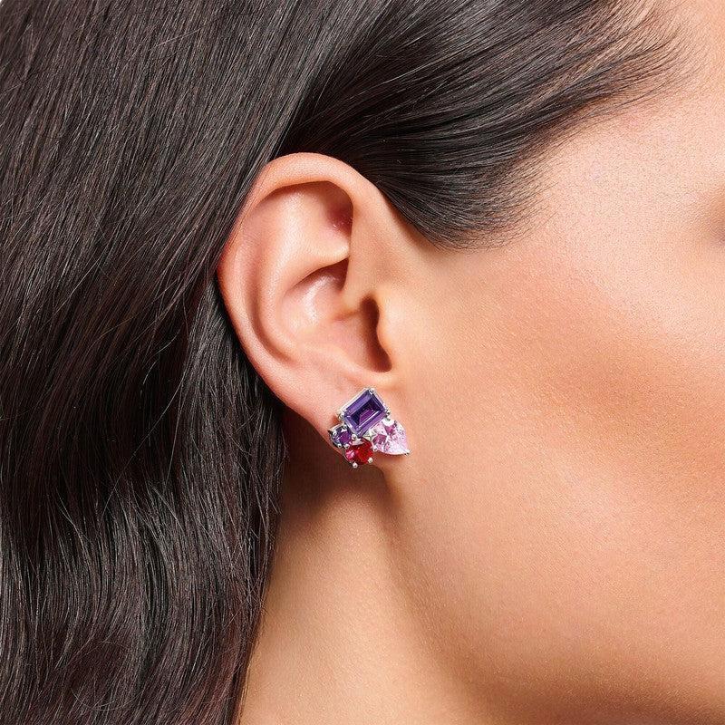 Thomas Sabo Silver Ear Studs with Pink and Violet Zirconia