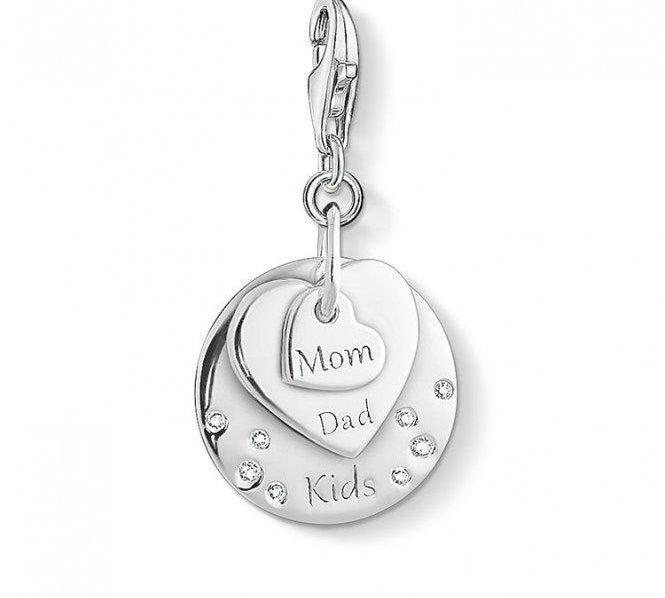 Thomas Sabo Silver Mom Dad Kids Hearts Charm