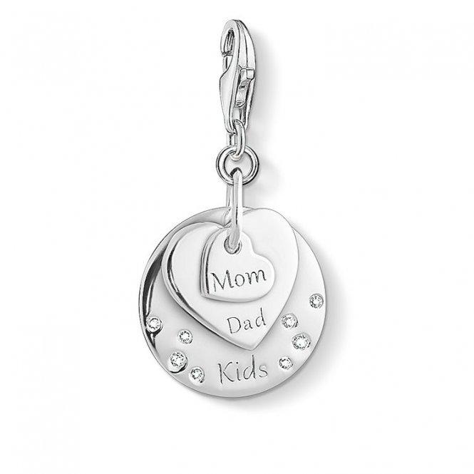 Silver Mom Dad Kids Hearts Charm