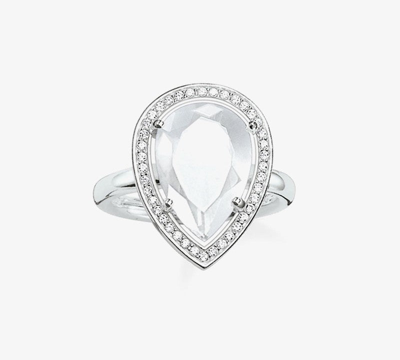 Thomas Sabo Silver Pear Shape Milky Quartz Cubic Zirconia Ring