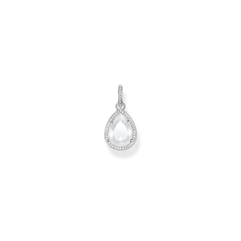 Silver Pear Shaped Milky Quartz Cubic Zirconia Pendant