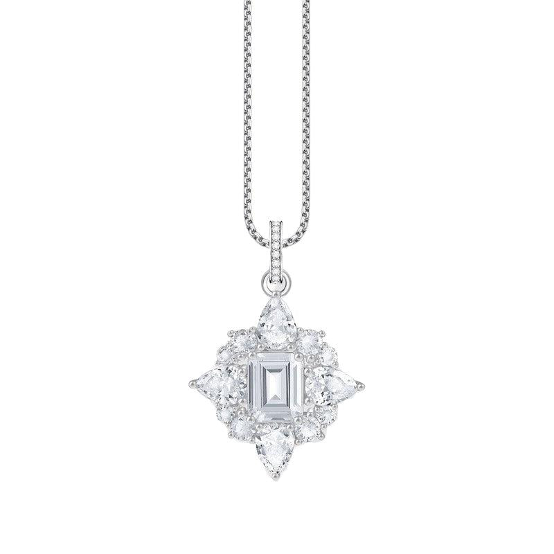 Thomas Sabo silver pendant featuring a central octagon zirconia stone surrounded by pear and round cut white stones.