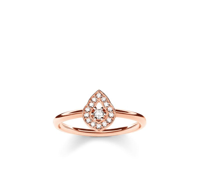 Thomas Sabo Silver Rose Gold Plated Cubic Zirconia Teardrop Ring