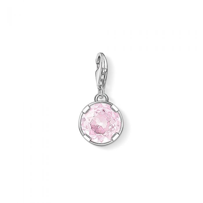 Silver Round Pink Synthetic Corundum Charm