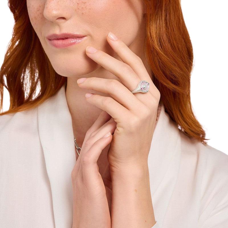 Thomas Sabo Silver Signet Ring with Stones and Pinkish Cold Enamel