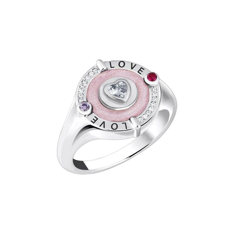 Thomas Sabo Silver Signet Ring with Stones and Pinkish Cold Enamel