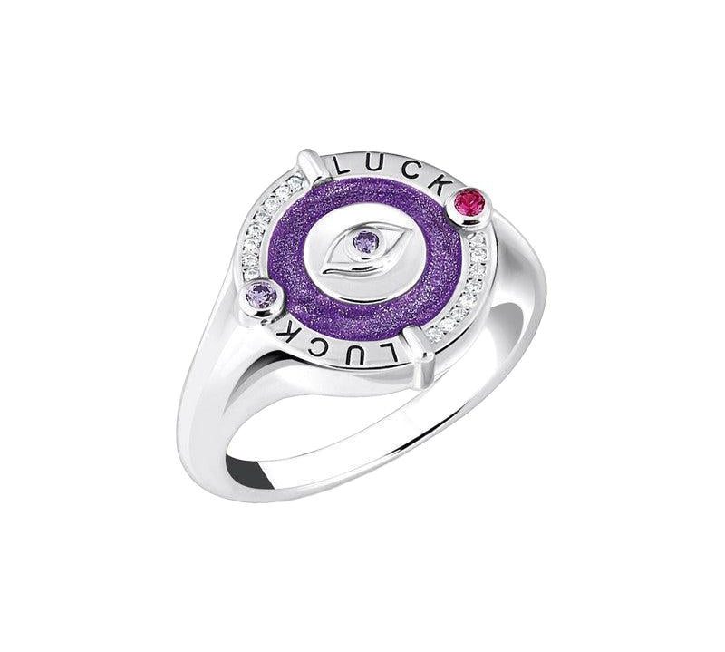 Thomas Sabo Silver Signet Ring with Violet cold Enamel and Colourful Stones