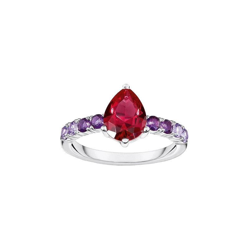 Thomas Sabo Silver Solitaire Ring with Red and Violet Stones