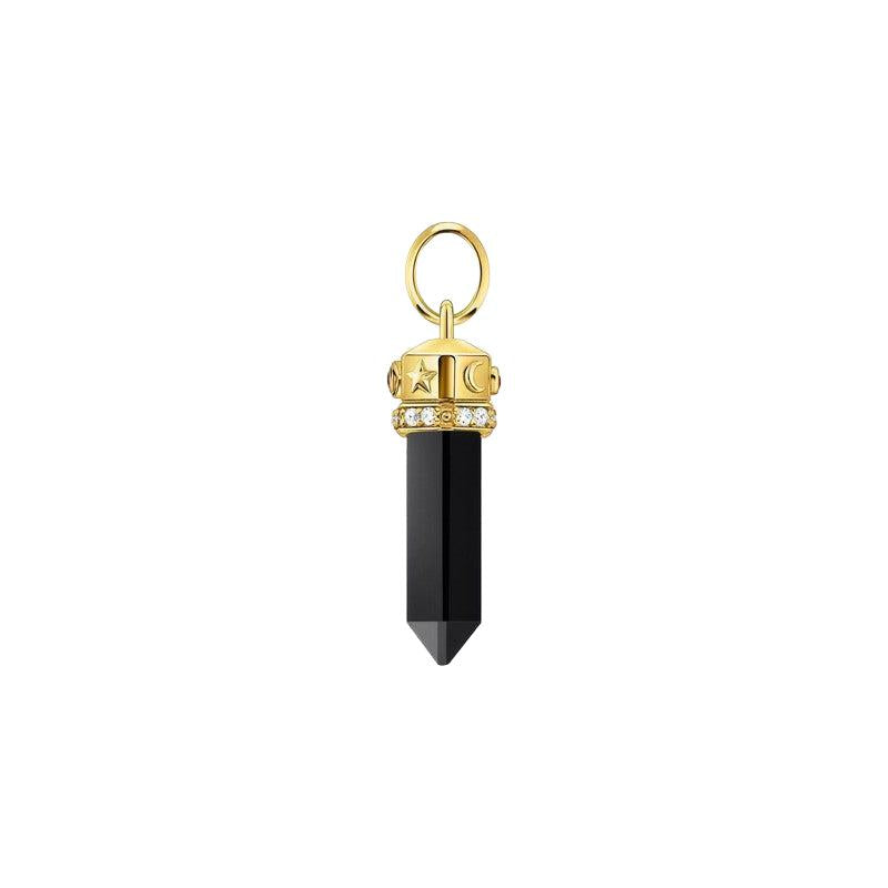 Thomas Sabo hexagon onyx pendant in 18k yellow-gold plated silver with cosmic engravings and sparkling white zirconia.