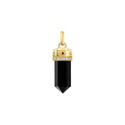 Thomas Sabo hexagon onyx pendant in 18k yellow-gold plated silver with cosmic engravings and sparkling zirconia stones.