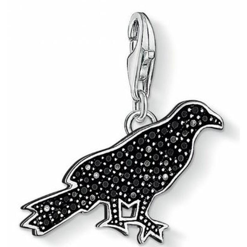 1125-643-11-Silver Black Cubic Zirconia Raven Charm-Bella-Luna