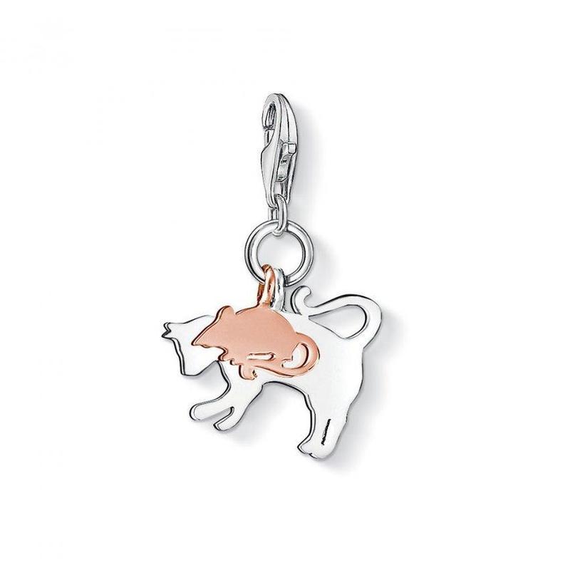 1130-415-12-Silver Rose Gold Plated Cat and Mouse Charm-Bella-Luna