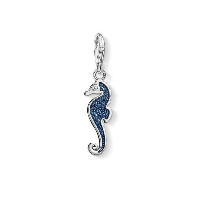 1342-644-1-Silver Zirconia Blue Seahorse Charm-Bella-Luna