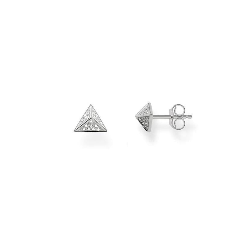 H1867-051-14-Silver Pave Pyramid Stud Earrings-Bella-Luna