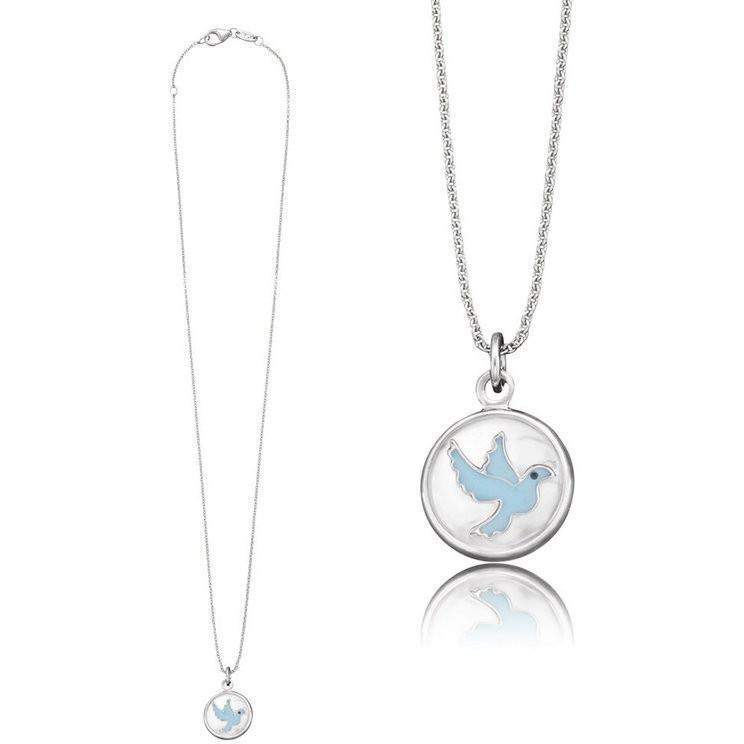 HEN-GLAS-01PEACE-Herzengel Necklace with Glass Lens Pigeon Symbol (Peace)-Bella-Luna