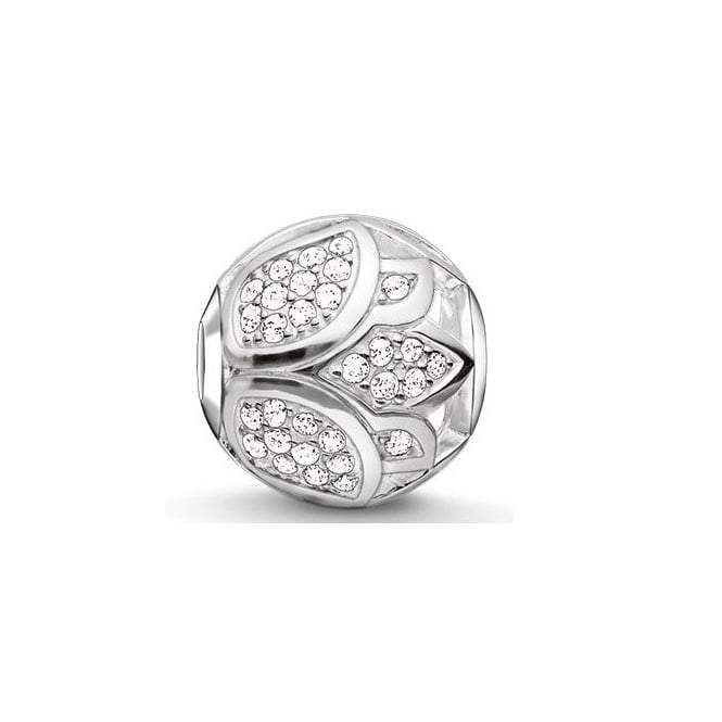 K0204-051-14-Karma Silver Pave Lotus Blossom Bead-Bella-Luna