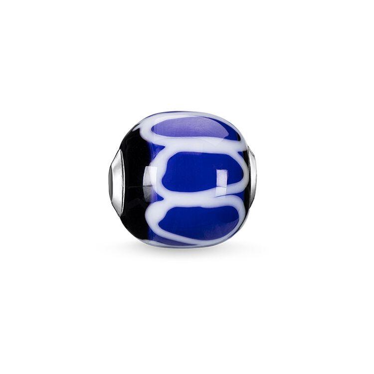 K0251-017-1-Women Men-Bead Karma Beads 925 Sterling silver Glass black white blue-Bella-Luna