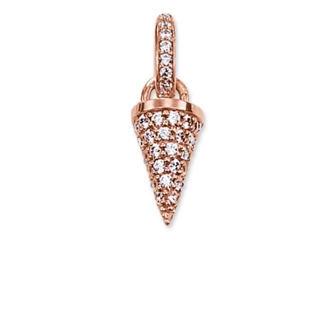 KC0004-416-14-Karma Rose Gold Plated White Cubic Zirconia Cone Pendant-Bella-Luna