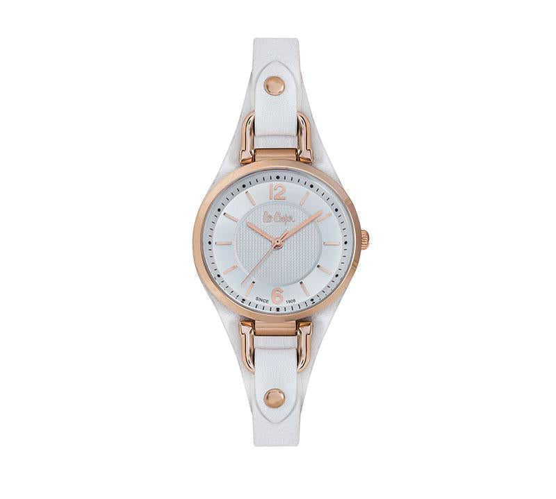 LC06610.433-Lee Cooper Ladies White Leather RG Case Silver Dial-Bella-Luna