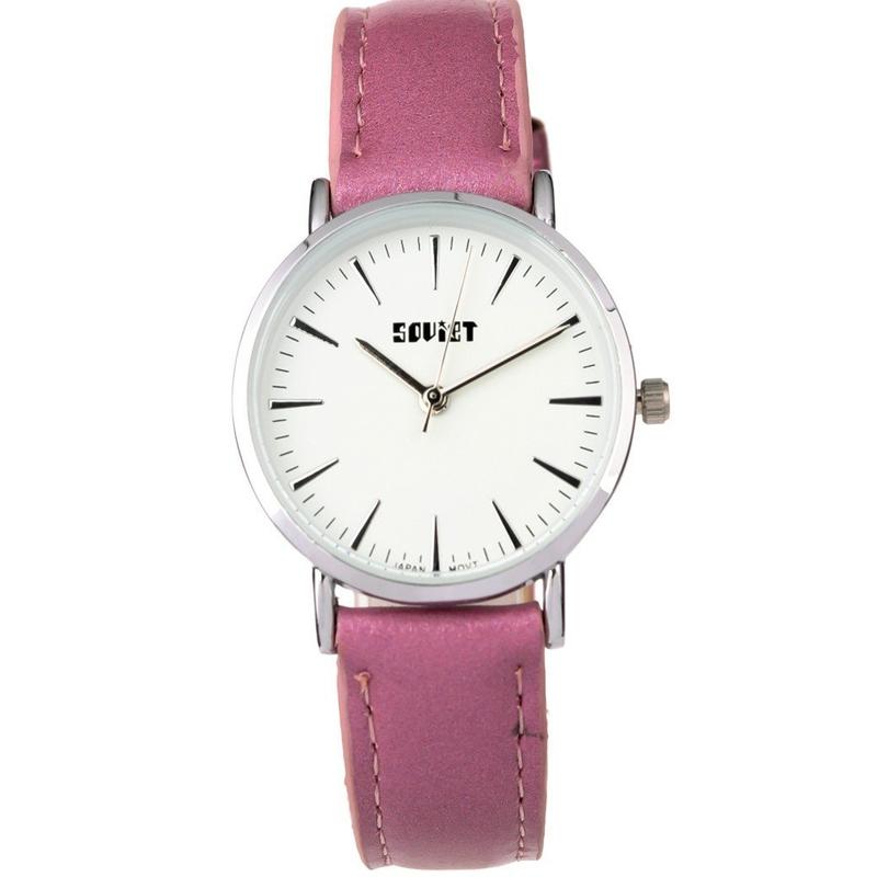 Ladies Soviet Pink Leather White Dial