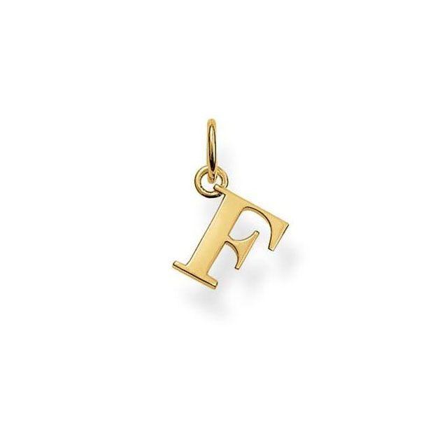 PE593-415-12-Yellow Gold Plated Letter F Pendant-Bella-Luna