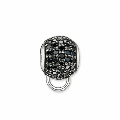 Silver Black Cubic Zirconia Charm Carrier Bead