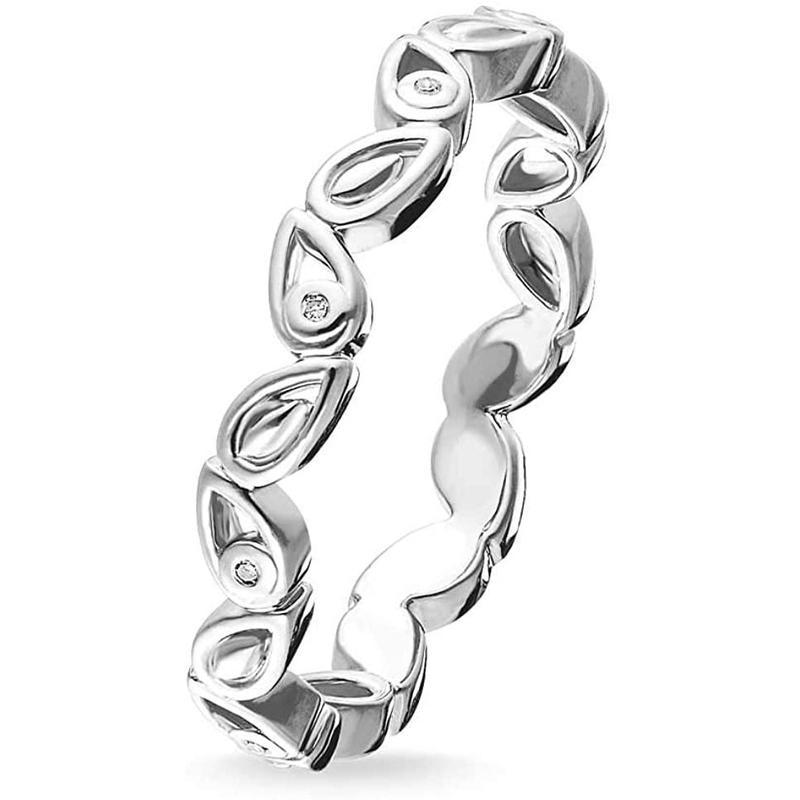 Silver Diamond Leaves Ring