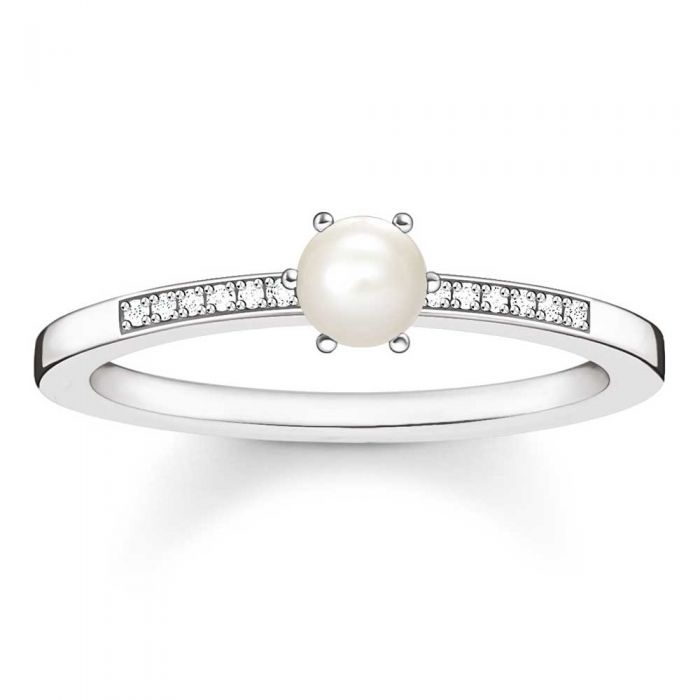 Silver Freshwater Pearl Diamond Shoulders Ring