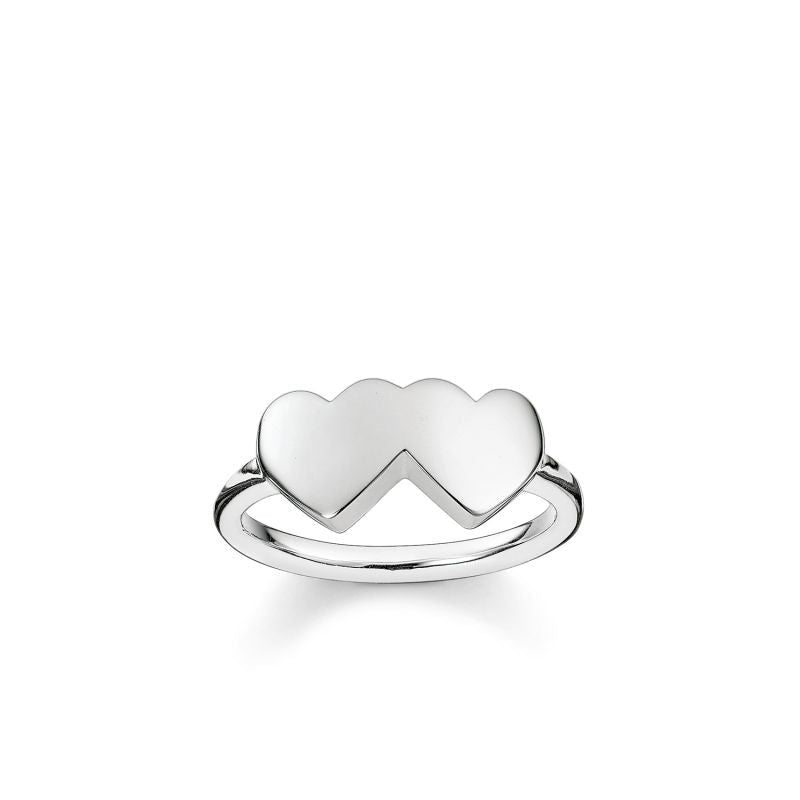 Silver Plain Double Heart Ring