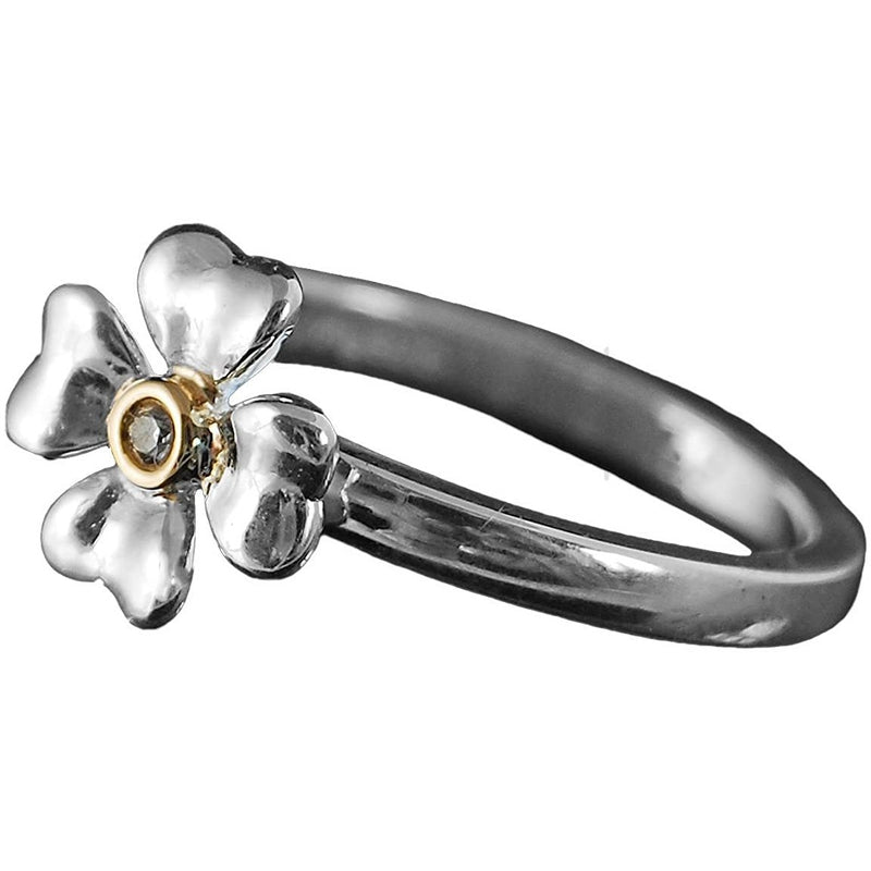 Silver and Yellow Gold Diamond Clover Ring